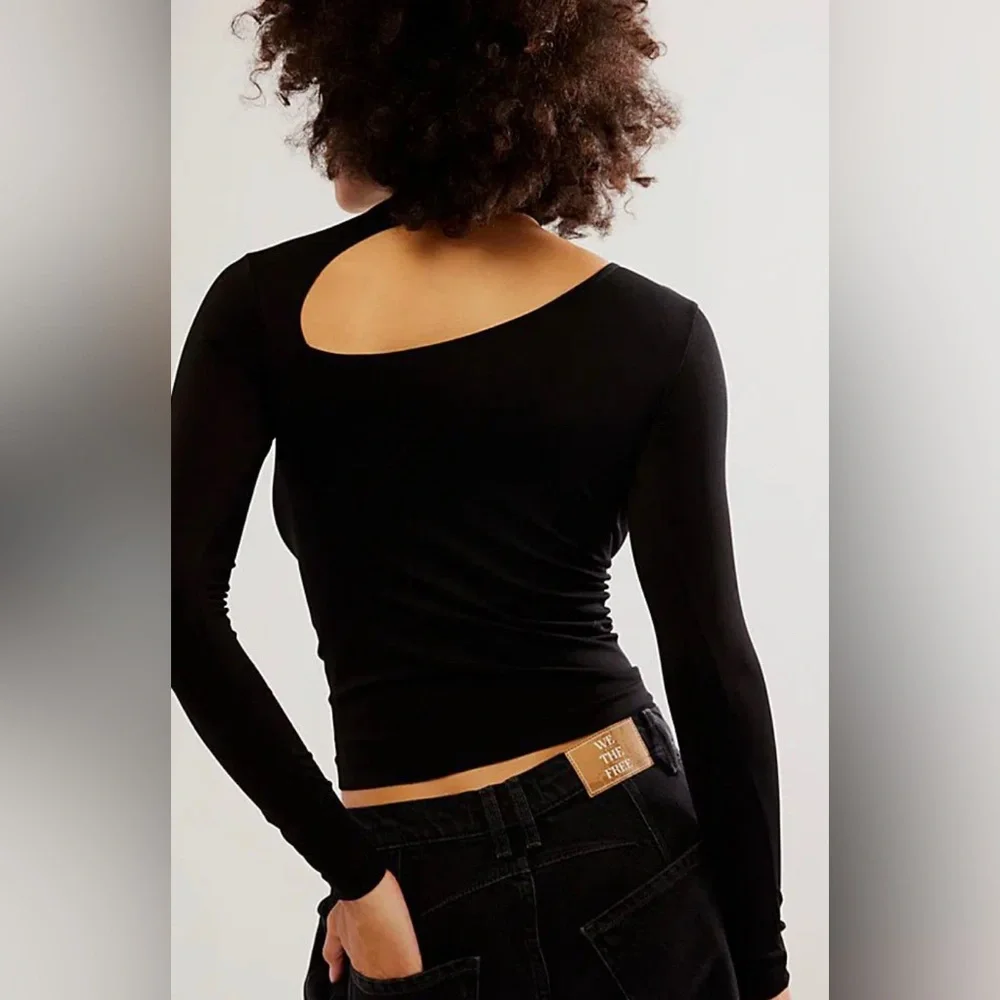 Free People Intimately Our Cut It Out Seamless Long Sleeve Black XS/S NWOT